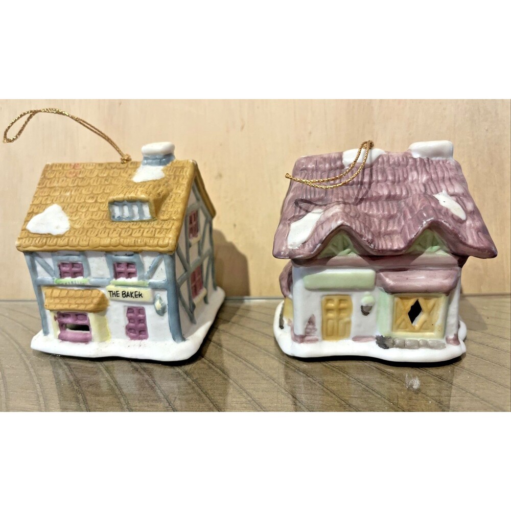 Vtg 1993 Readers Digest  Christmas Ornament Bell Village Porcelain Set Of 2
